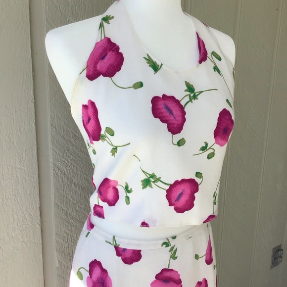 Vintage 90’s Floral Matching Halter Top and Skirt - Picture 3 of 8